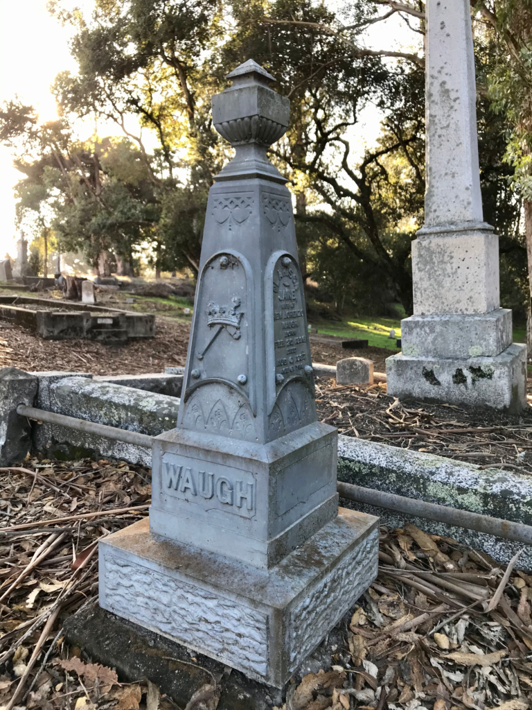 Waugh gravestone at Cypress Hill Memorial Park, Petaluma. 